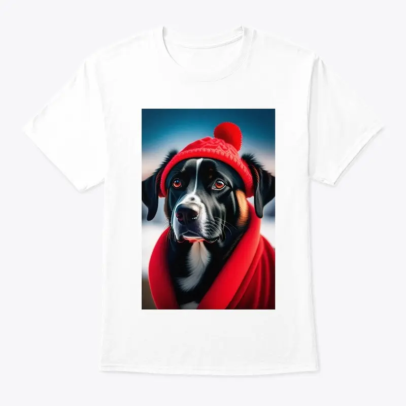 Dog in red sweater red hat