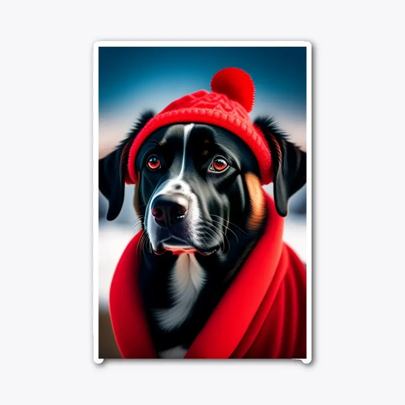 Dog in red sweater red hat